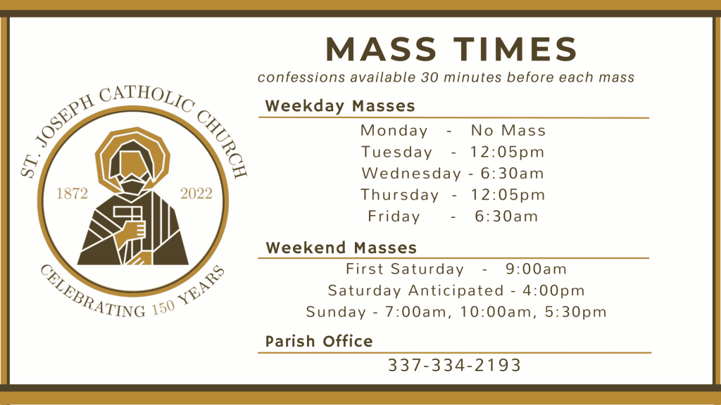 (Rayne) St Joseph catholic Church mass schedule